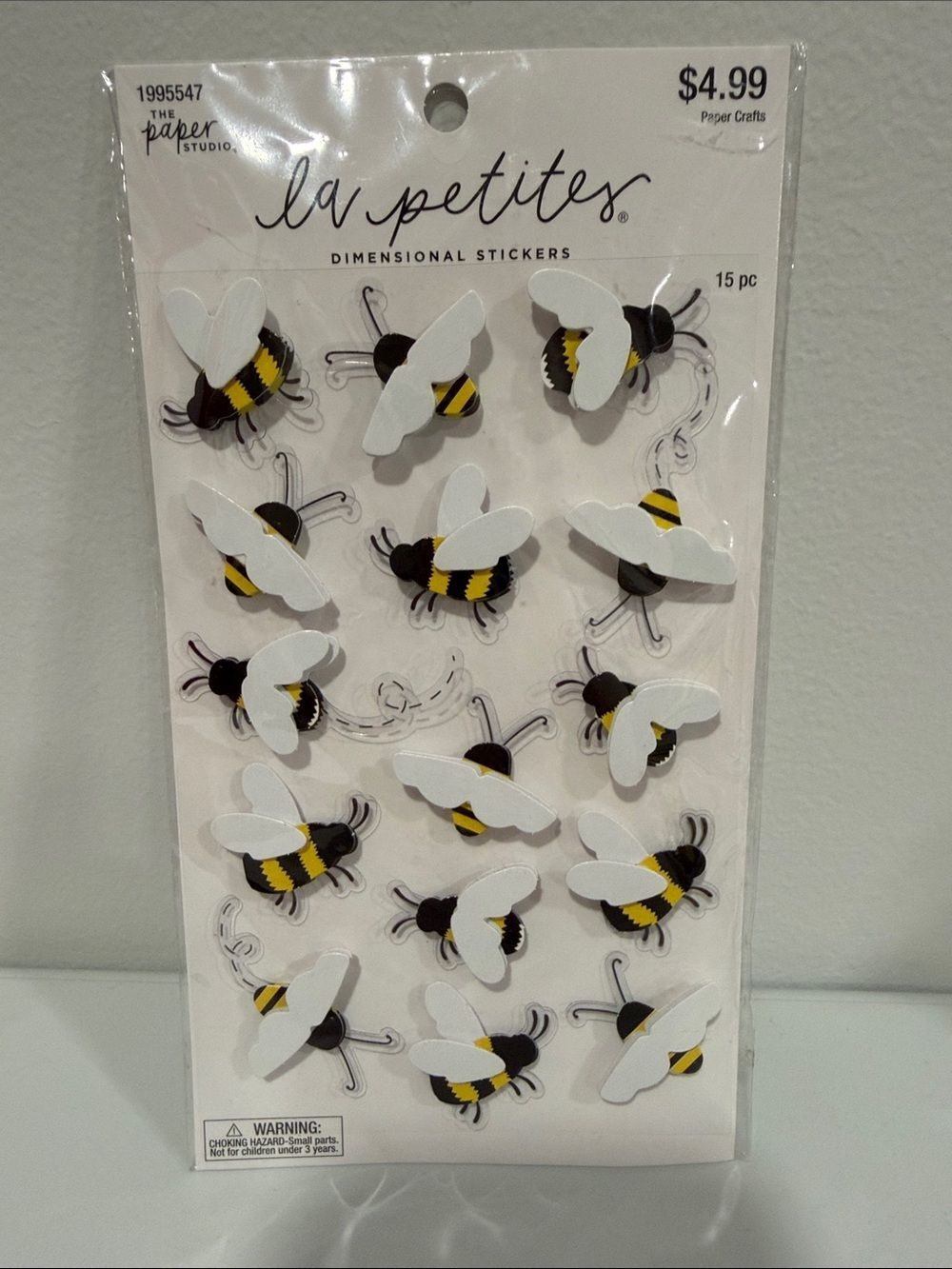 The Paper Studio White Black Gold la petites Dimensional Bee Stickers 15 pc